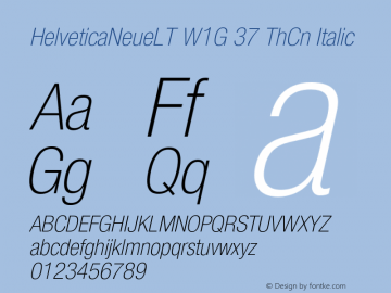 HelveticaNeueLT W1G 37 ThCn Italic Version 1.100;PS 001.001;hotconv 1.0.38 Font Sample