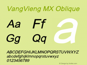 VangVieng MX Oblique Version 1.000 Font Sample