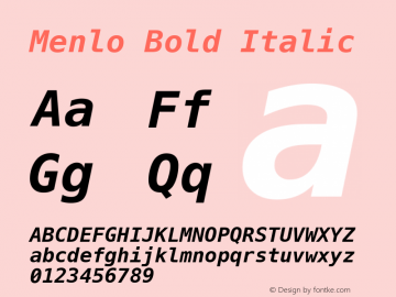 Menlo Bold Italic 6.1d8e1 Font Sample