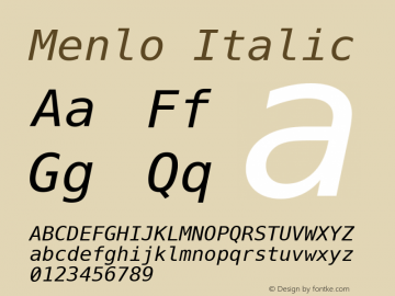 Menlo Italic 6.1d5e14 Font Sample