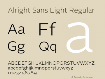 Alright Sans Light Regular Version 1.000;PS 001.001;hotconv 1.0.56;makeotf.lib2.0.21325 Font Sample