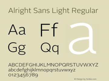 Alright Sans Light Regular Version 1.003;PS 001.001;hotconv 1.0.57;makeotf.lib2.0.21895图片样张