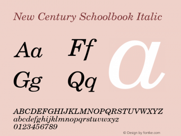 New Century Schoolbook Italic Version 1.3 (Hewlett-Packard) Font Sample