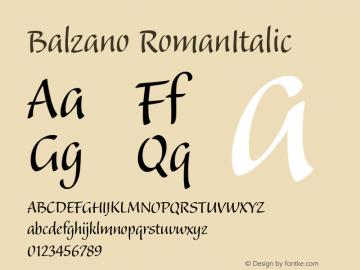 Balzano RomanItalic Version 1.00 Font Sample