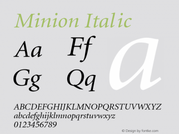 Minion Italic Converted from d:\win\system\MKI_____.TF1 by ALLTYPE图片样张