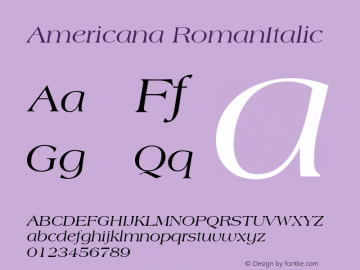 Americana RomanItalic Version 1.00 Font Sample