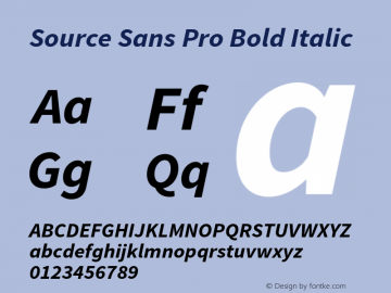 Source Sans Pro Bold Italic Version 1.034;PS 1.000;hotconv 1.0.70;makeotf.lib2.5.58329 Font Sample