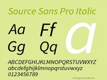 Source Sans Pro Italic Version 1.065;PS 2.0;hotconv 1.0.78;makeotf.lib2.5.61930图片样张
