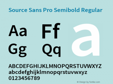 Source Sans Pro Semibold Regular Version 1.050;PS Version 1.000;hotconv 1.0.70;makeotf.lib2.5.5900 Font Sample