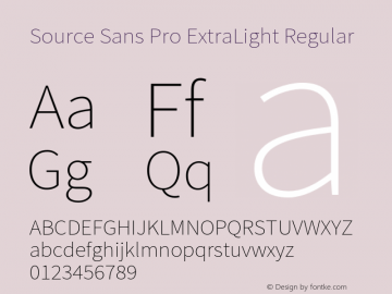 Source Sans Pro ExtraLight Regular Version 2.010;PS 2.0;hotconv 1.0.78;makeotf.lib2.5.61930图片样张