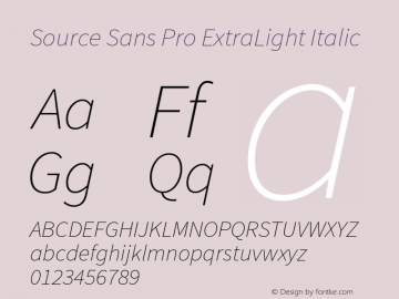 Source Sans Pro ExtraLight Italic Version 1.075;PS 2.0;hotconv 1.0.86;makeotf.lib2.5.63406图片样张