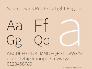 Source Sans Pro ExtraLight Regular Version 2.020;PS 2.0;hotconv 1.0.86;makeotf.lib2.5.63406 Font Sample
