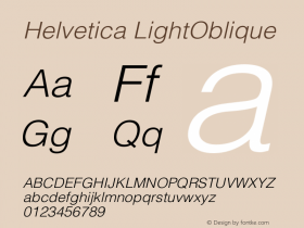 Helvetica LightOblique Version 001.002 Font Sample