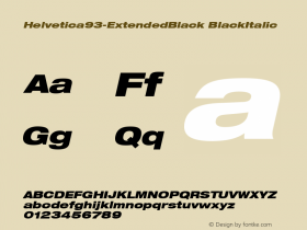 Helvetica93-ExtendedBlack BlackItalic Version 1.00 Font Sample