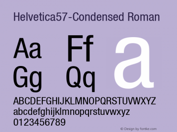 Helvetica57-Condensed Roman Version 1.00 Font Sample