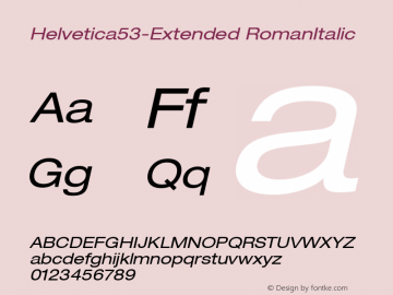 Helvetica53-Extended RomanItalic Version 1.00 Font Sample