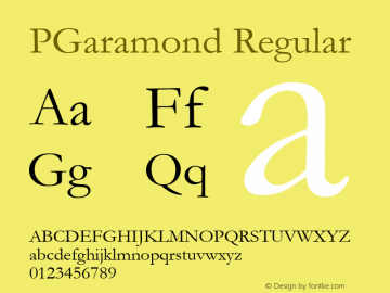 PGaramond Regular Version 2.40 January 28, 2010 Font Sample