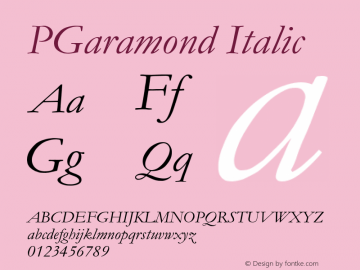 PGaramond Italic Version 2.40 January 28, 2010图片样张