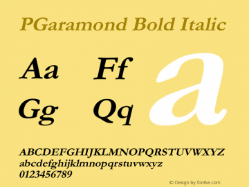 PGaramond Bold Italic Version 2.40 April 9, 2010图片样张
