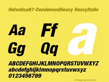 Helvetica87-CondensedHeavy HeavyItalic Version 1.00图片样张