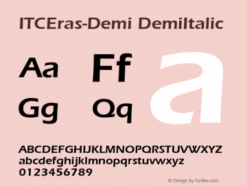 ITCEras-Demi DemiItalic Version 1.00 Font Sample