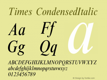 Times CondensedItalic Version 1 Font Sample