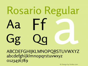 Rosario Regular Version 1.001;PS 001.001;hotconv 1.0.70;makeotf.lib2.5.58329 Font Sample