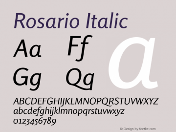 Rosario Italic Version 1.001;PS 001.001;hotconv 1.0.70;makeotf.lib2.5.58329 Font Sample