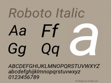 Roboto Italic Version 2.001101; 2014 Font Sample