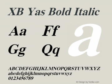 XB Yas Bold Italic Version 4.000 2007 initial release Font Sample