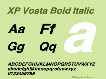 XP Vosta Bold Italic Version 7.004 2007 Font Sample
