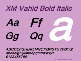 XM Vahid Bold Italic Version 4.000 2007 initial release Font Sample