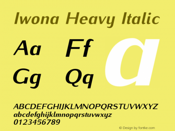 Iwona Heavy Italic Version 1.000;PS 0.995;hotconv 1.0.49;makeotf.lib2.0.14853图片样张