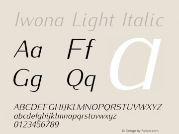 Iwona Light Italic Version 1.000;PS 0.995;hotconv 1.0.49;makeotf.lib2.0.14853图片样张