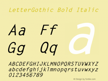 LetterGothic Bold Italic Accurate Research Professional Fonts, Copyright (c)1995图片样张