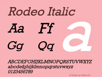 Rodeo Italic 1.0 Thu Aug 06 18:06:53 1992 Font Sample