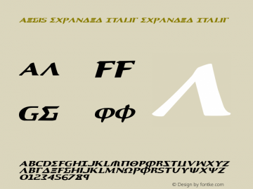 Aegis Expanded Italic Expanded Italic Version 1.0; 2010 Font Sample