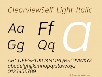 ClearviewSelf Light Italic 1.0 Font Sample