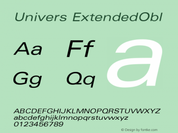 Univers ExtendedObl Version 001.000 Font Sample