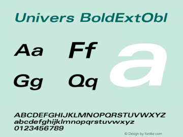 Univers BoldExtObl Version 001.000图片样张