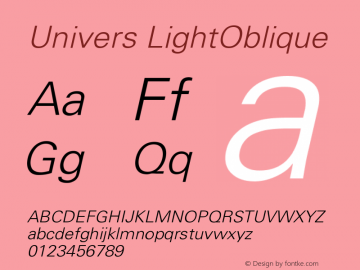 Univers LightOblique Version 001.000 Font Sample