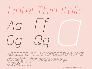 Lintel Thin Italic Version 1.001; Fonts for Free; vk.com/fontsforfree Font Sample