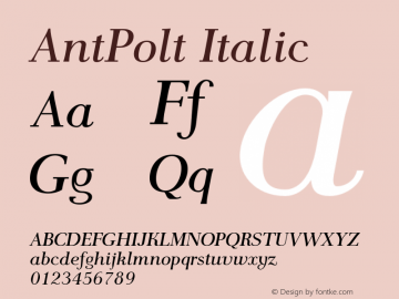 AntPolt Italic Version 1.101;PS 1.101;hotconv 1.0.49;makeotf.lib2.0.14853 Font Sample