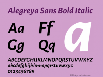 Alegreya Sans Bold Italic Version 1.002;PS 001.002;hotconv 1.0.70;makeotf.lib2.5.58329 DEVELOPMENT图片样张