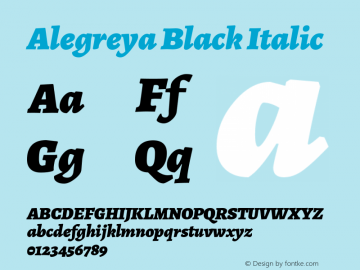 Alegreya Black Italic Version 1.003 Font Sample