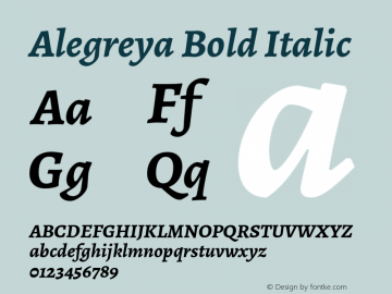 Alegreya Bold Italic Version 1.003 Font Sample