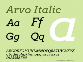 Arvo Italic Version 2.001 2013 beta release Font Sample