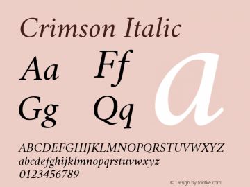 Crimson Italic Version 0.8 ; ttfautohint (v1.00) -l 8 -r 50 -G 200 -x 14 -D latn -f none -w D Font Sample