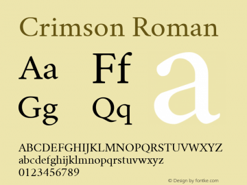 Crimson Roman Version 0.8 ; ttfautohint (v1.00) -l 8 -r 50 -G 200 -x 14 -D latn -f none -w D Font Sample