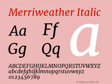 Merriweather Italic Version 1.52; ttfautohint (v0.97) -l 13 -r 13 -G 200 -x 24 -f dflt -w 